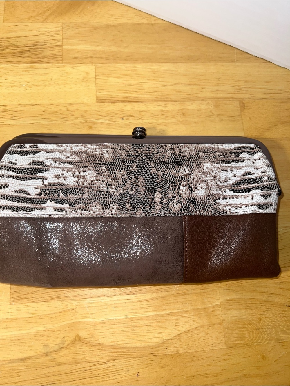 HOBO Brown and Cream Snake-Trim Men's Clutch Wallet